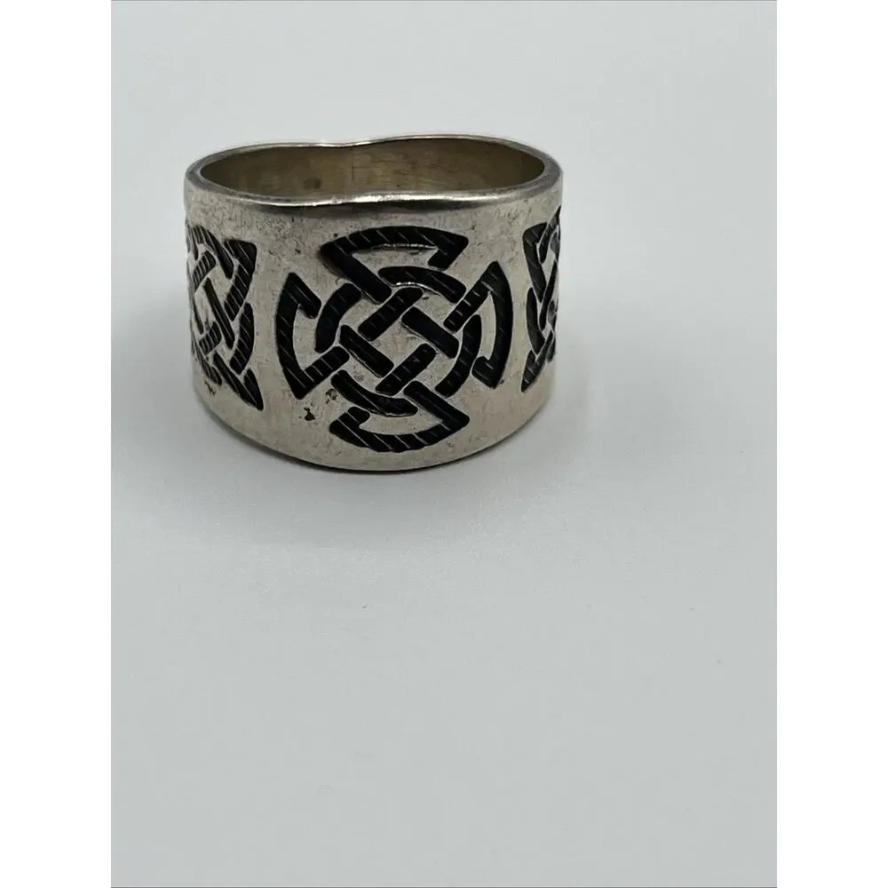 STERLING SILVER Oxidized CELTIC KNOT BAND RING Men’s SIZE 11.5 925 Vintage Rare